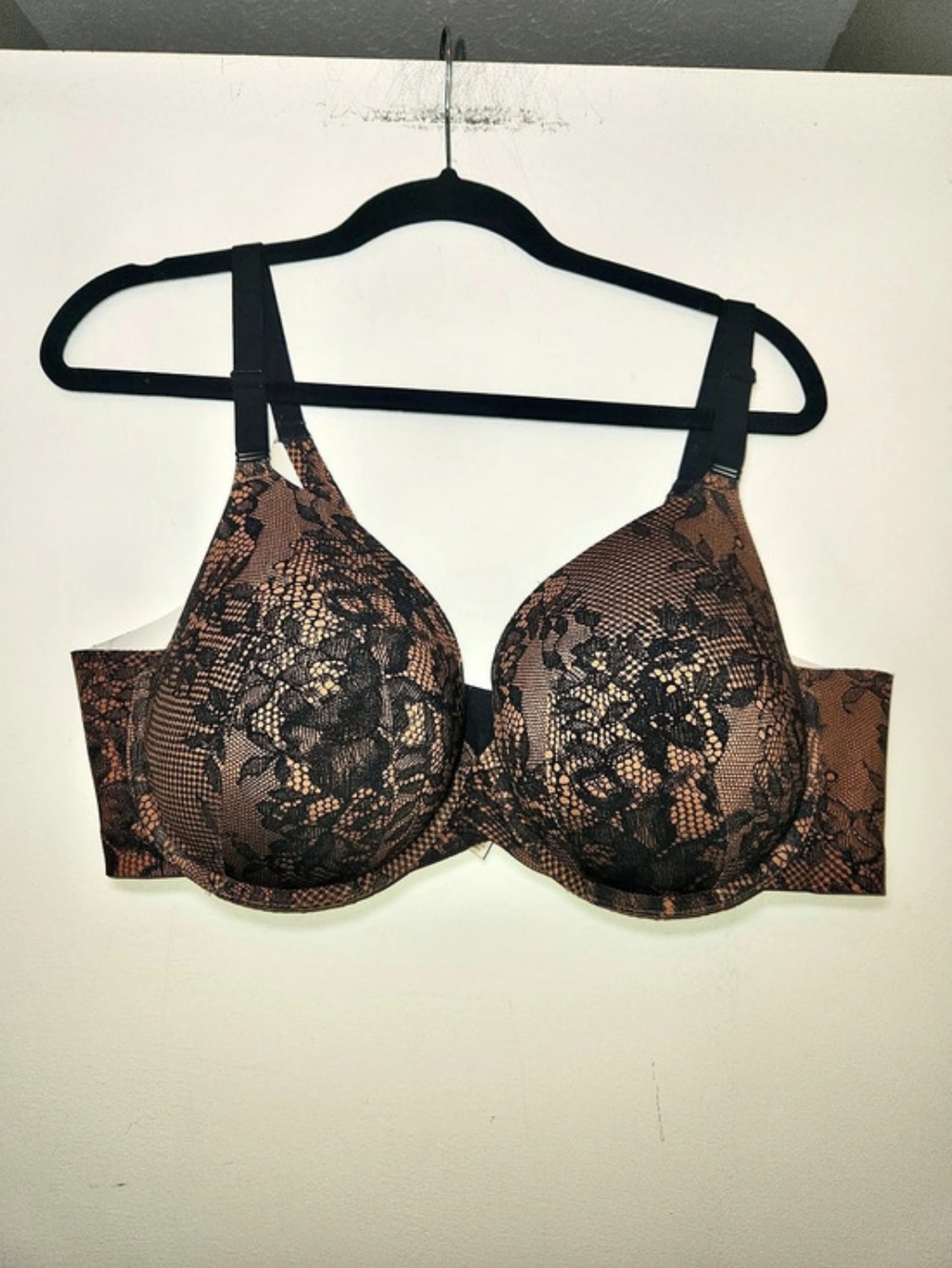 Cacique Brown And Black Floral Lace Print  T-Shirt Bra 42D